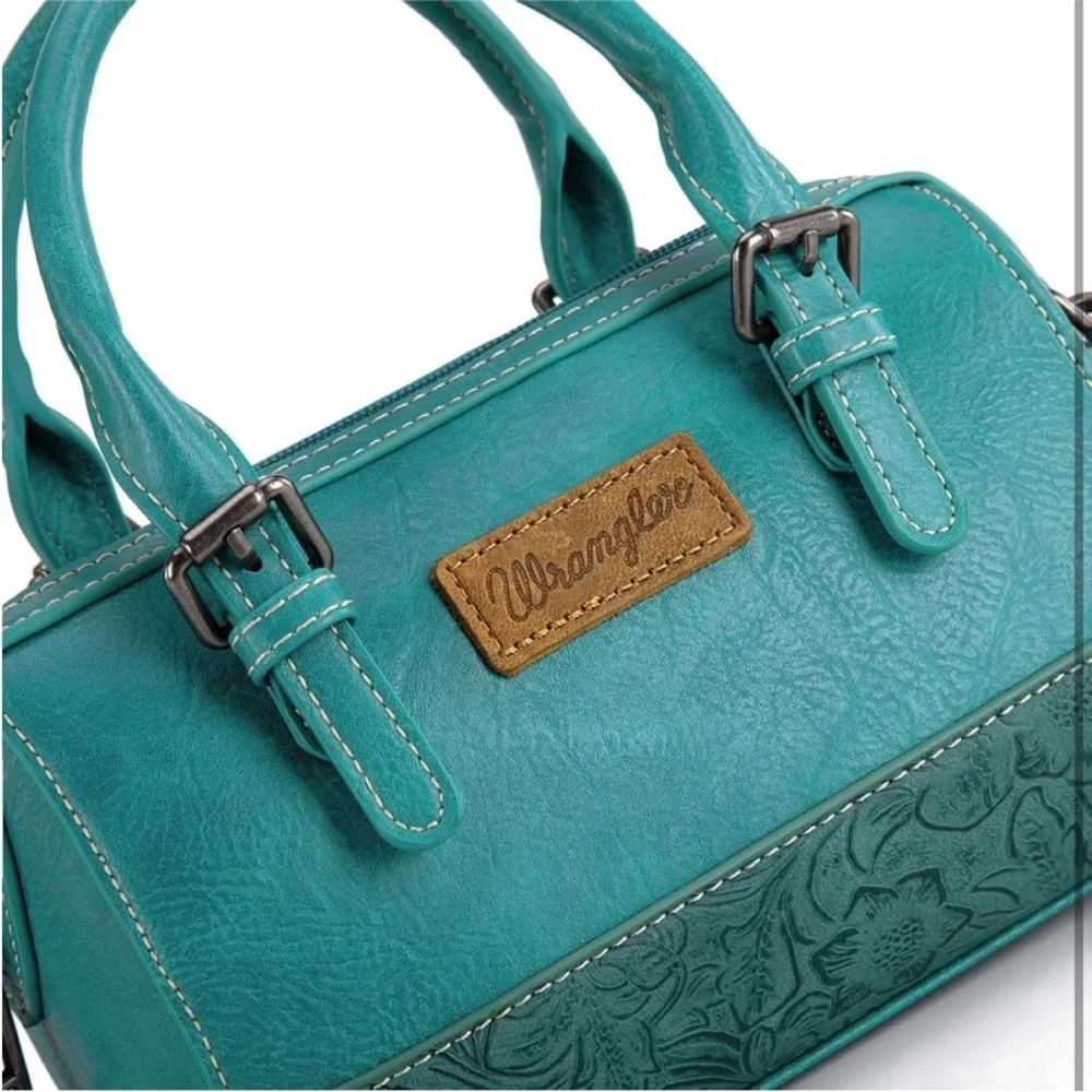 Wrangler Teal Floral-Embossed Satchel Bag